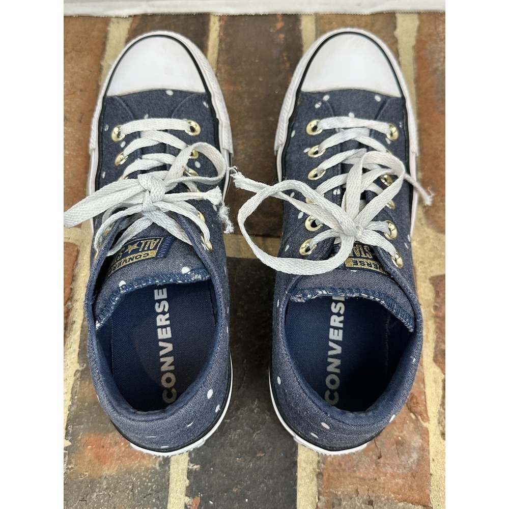 Converse All Star Blue Sneakers White Polka Dots Denim Low Top Women's 8 - Picture 6 of 6